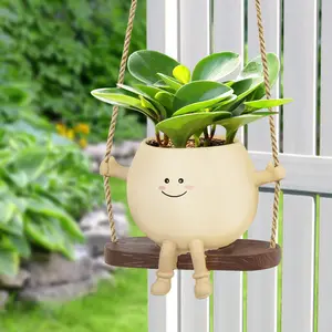 Cute Hanging Plant Pot with Smiley Face Design High-Quality Resin Drainage Holes Perfect for Indoor & Outdoor Decoration DIY Fun for Home & Garden Ideal Gift for Plant Lovers