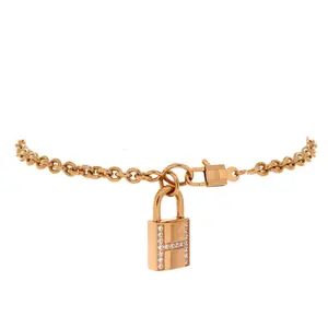 Pre-owned Hermes Amulettes Cadenas Pendant Bracelet 18K Rose Gold with Diamonds by Rebag