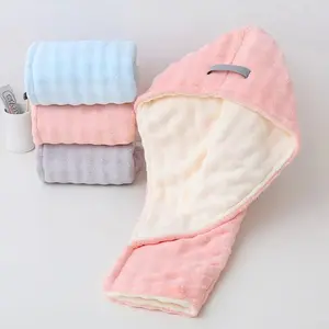 Double Layer Plush Hair Drying Towel Cap for Women Thick Quick Dry Shower Wrap Hat Ultra Absorbent Microfiber Turban for Wet Hair