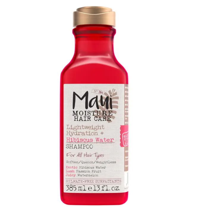 Maui Moisture Lightweight Hydration + Hibiscus Water Shampoo, Moisturizing Aloe Vera Shampoo Softens Curly Hair, Vegan & Sulfate-Free Surfactants, 13 Fl Oz