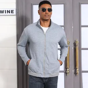 Men's Lightweight Varsity Sports Jacket Spring Casual Stylish Bomber Jacket Waffle Zip Up Coat with Pockets