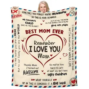 Mom Throw Blanket Soft Flannel Cozy Warm Lightweight Blanket Mothers Day Birthday Anniversary Gift Daughter Son Family Mom Wife Grandma Home Sofa Bed Travel All Season Comfort Decor