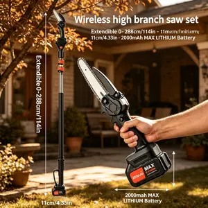 Cordless Pole Saw, Rechargeable Electric Tree Trimmer, Telescopic Long Reach Design, Sharp Cutting Blade, Lightweight Safe Use For Garden Branch Pruning