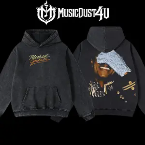 MusicDust4U Retro Vintage Limited Edition Michael Jackson - Iconic Sequin Glove & Smile Classic Cotton Hoodie Unisex 100% Premium Cotton Menswear
