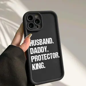 HUSBAND.DADDY.PROTECTOR.KING Text Pattern TPU Case for iPhone 17 Pro Max 16 16e 15 14 Plus 13 12 Mini 11 Air X XS Straight Edge Drop-Resistant Rugged Durable Cover Shell Gift 2D printing