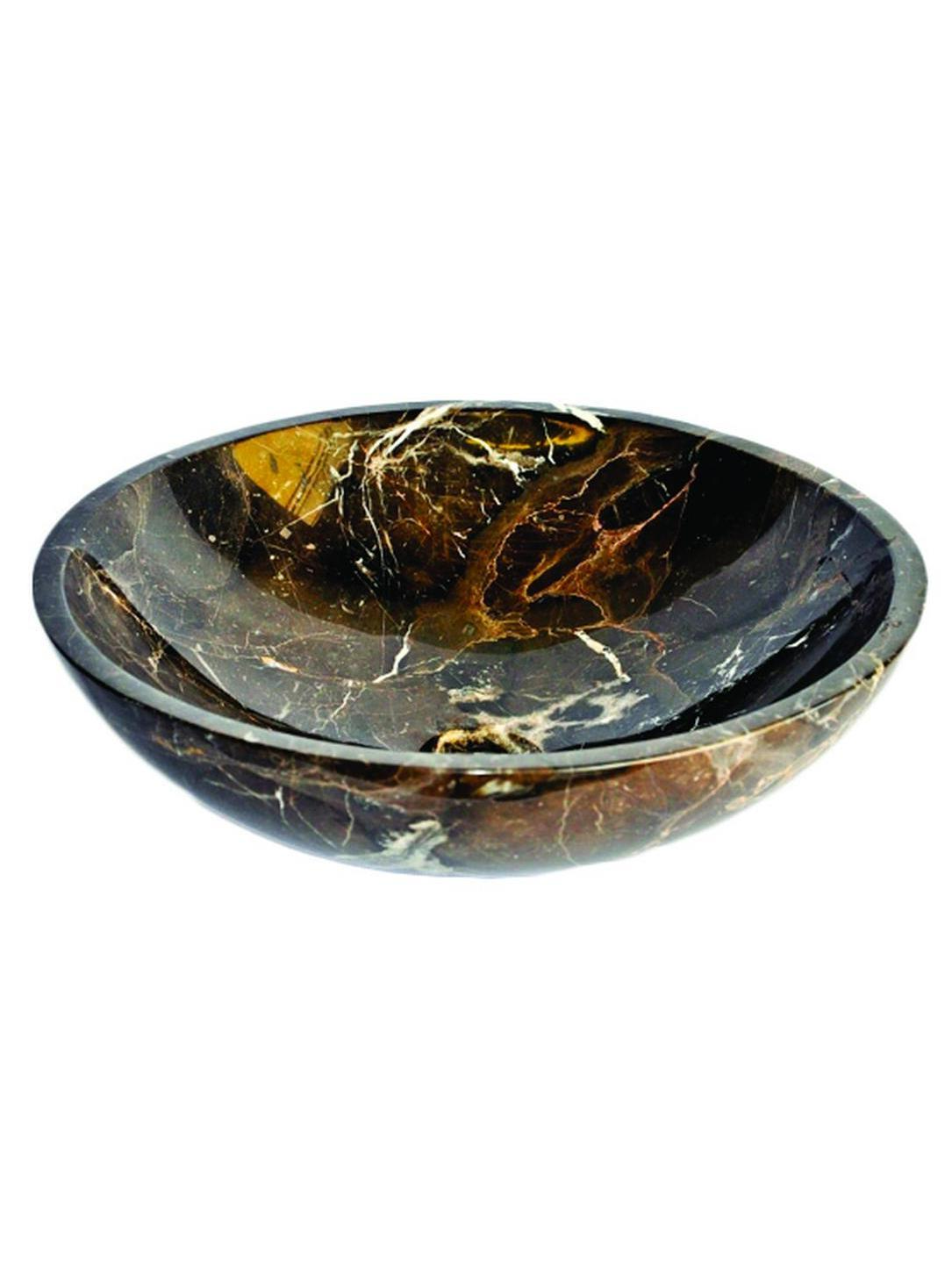 Novatto NOSV-CM NOSV-CM Coffee Marble Natural Stone Vessel Sink Brown with White Veining 17-Inch Diameter