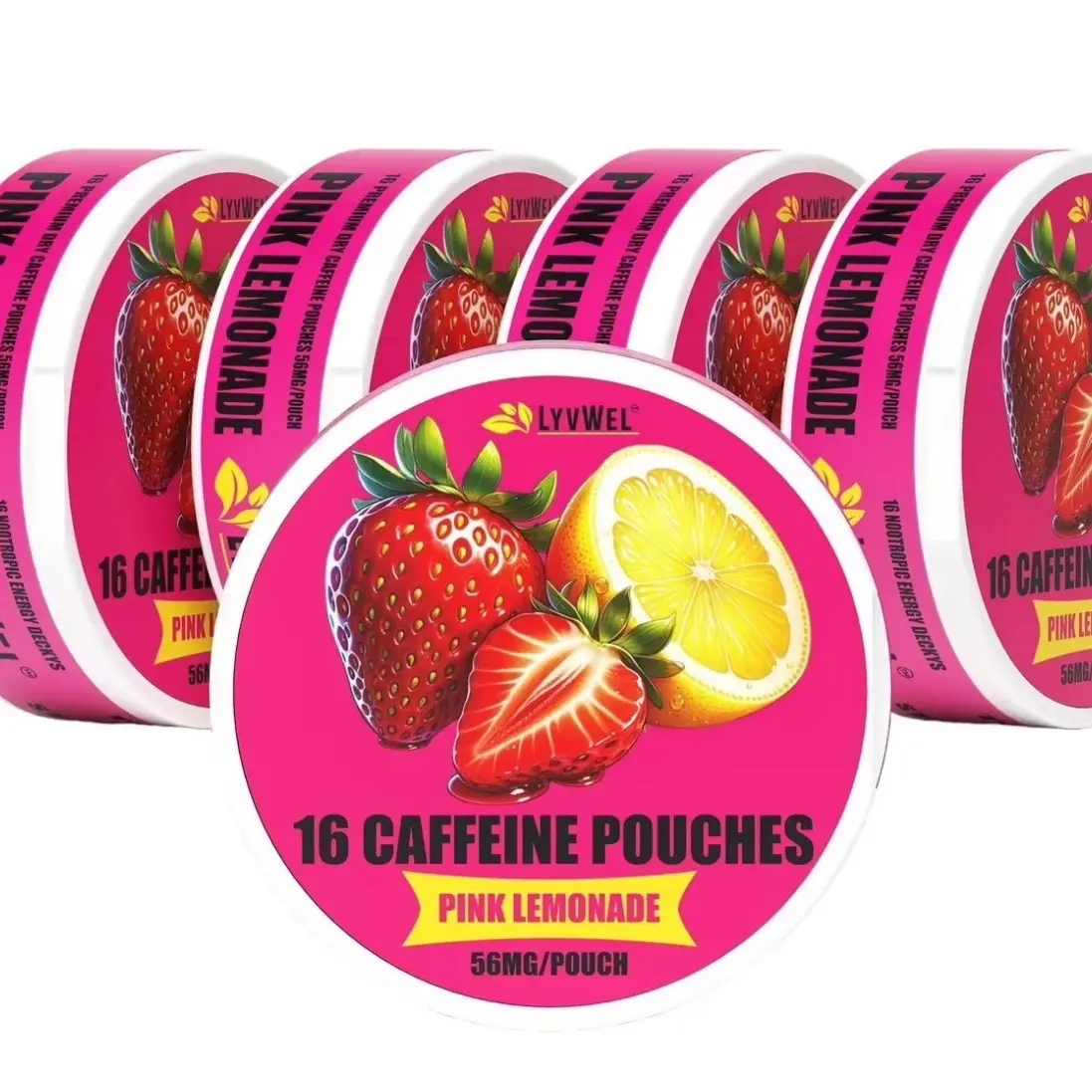 Caffeine Pouches - Pink Lemonade Flavor - 5 Jars (80 Pouches) energy drink Beverage energy drink energy drink deals energy pouches lyvwel Sweet