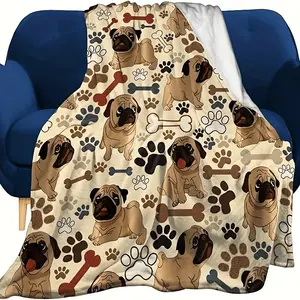 Ultra-Soft Pug & Dog Paw Print Flannel Throw Blanket - Perfect for Couch, Bed, Office, and Travel - Ideal Gift for Pet Lovers - All-Season Cozy Comfort, Dog Blanket