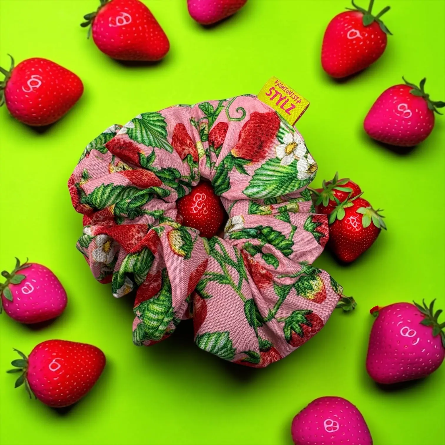 BERRY SWEET COLLECTION- Strawberry Patch Pink Strawberry Scrunchie