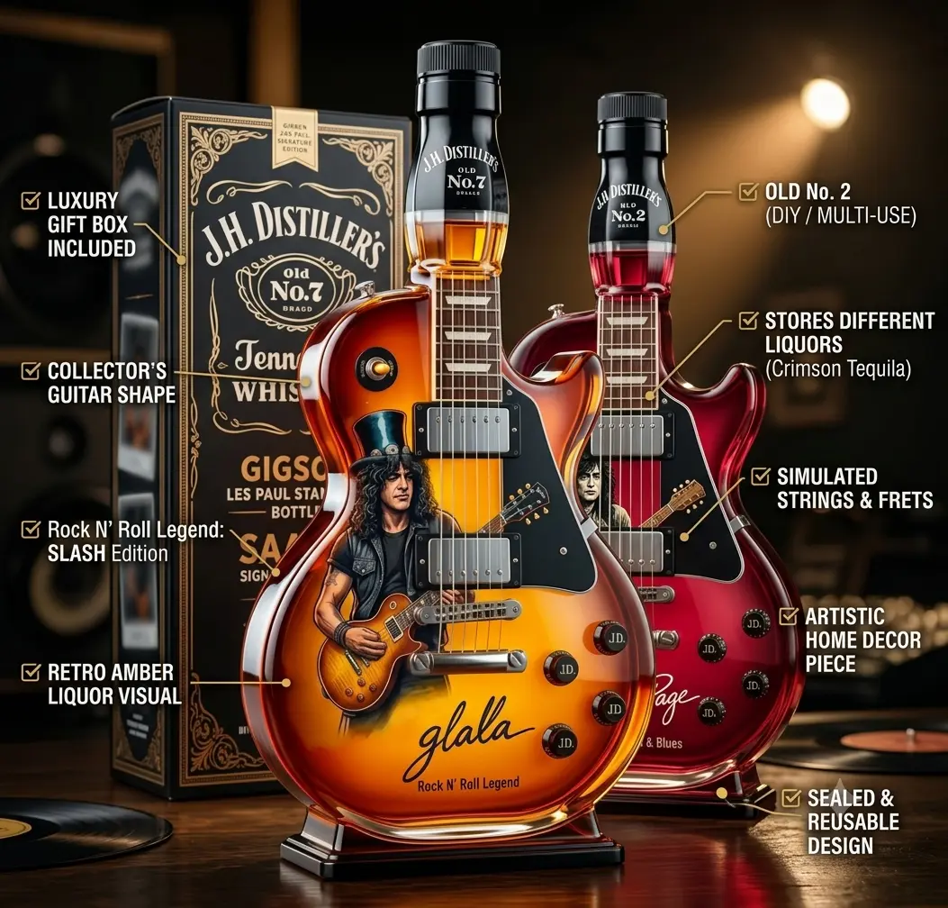 Guitar Whiskey Decanter Set with Luxury Gift Box - Vintage Rock 'N' Roll Glass Liquor Bottle for Bourbon, Scotch & Spirits - Unique Bar Decor & Gifts for Men, Rock Lovers, Father's Day, Birthday, Empty Decanter, No Alcohol Included