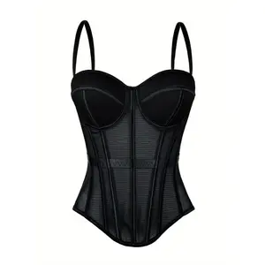 Elegant Mesh See-Through Fishbone Corset, a Fitted Bodice for Outerwear, Stylish Tight Camisole Top, Stage Performance Strap Top, Women'S Clothing