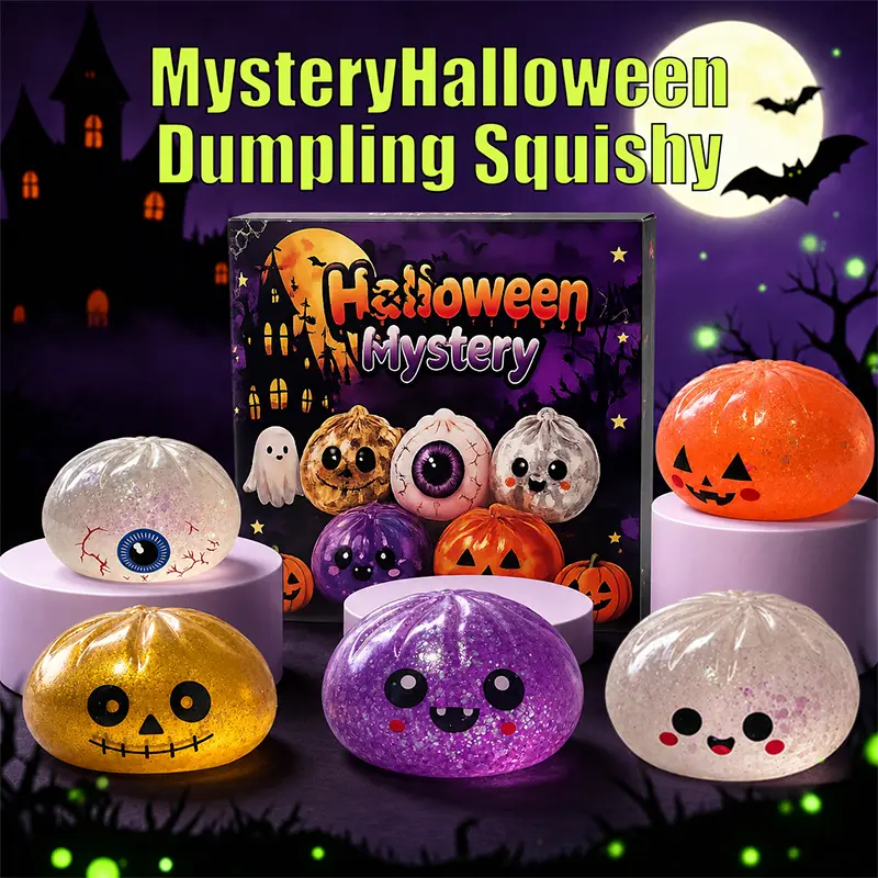 Spooky Halloween Ghost Dumpling Squishie Desktop Ornament - Soft TPR Kawaii Soft Squeeze Decompression Figurine, Home Office Desk Decor Gifts, Decompression Squeeze