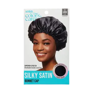 Kiss Colors & Care Silky Satin X-Large Bonnet Cap - Black