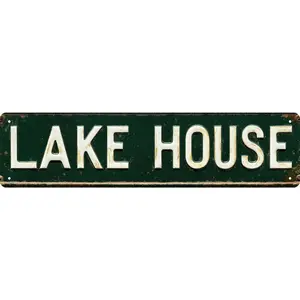 Bar Sign Bar Gifts Vintage Metal Wall Decor Sign"LAKE HOUSE" Street Sign Funny Man Cave Decor Accessories for Home, Bar, Bathroom, Bedroom Unique Retro Tin Signs for Outdoor 4 X 16 inches