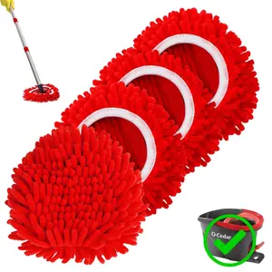 (ONLY for 1-TANK SYSTERM）4 Pack Chenille Mop Heads Replacements Compatible with O-Cedar Easy Wring 1 Tank System Chenille Duster Replacement Heads Reusable Spin Mop Pad Washable Dust Refills for Floor Cleaning(Red) Without Bucket or Handle