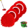 (ONLY for 1-TANK SYSTERM)4 Pack Chenille Mop Heads Replacements Compatible with O-Cedar Easy Wring 1 Tank System Chenille Duster Replacement Heads Reusable Spin Mop Pad Washable Dust Refills for Floor Cleaning(Red) Without Bucket or Handle