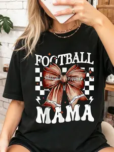 Coquette Bow American Football Mama Thanksgiving Autumn Fall T-Shirt