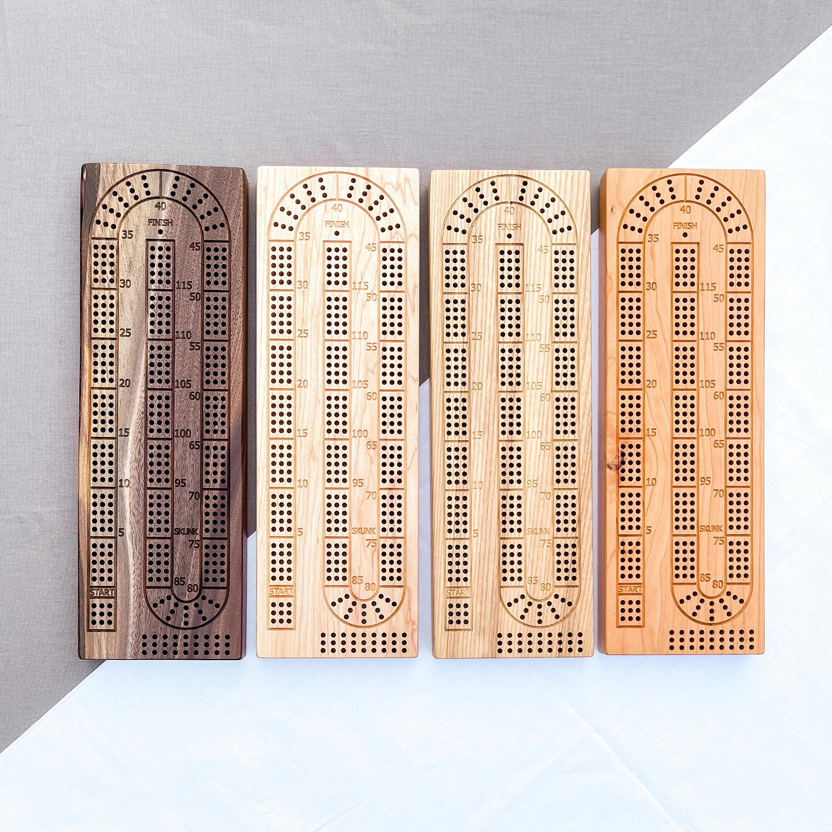 3 Track Cribbage Board, Handmade Solid Hardwoods with Peg Storage, Includes 9 Metal Pegs and Deck of Cards