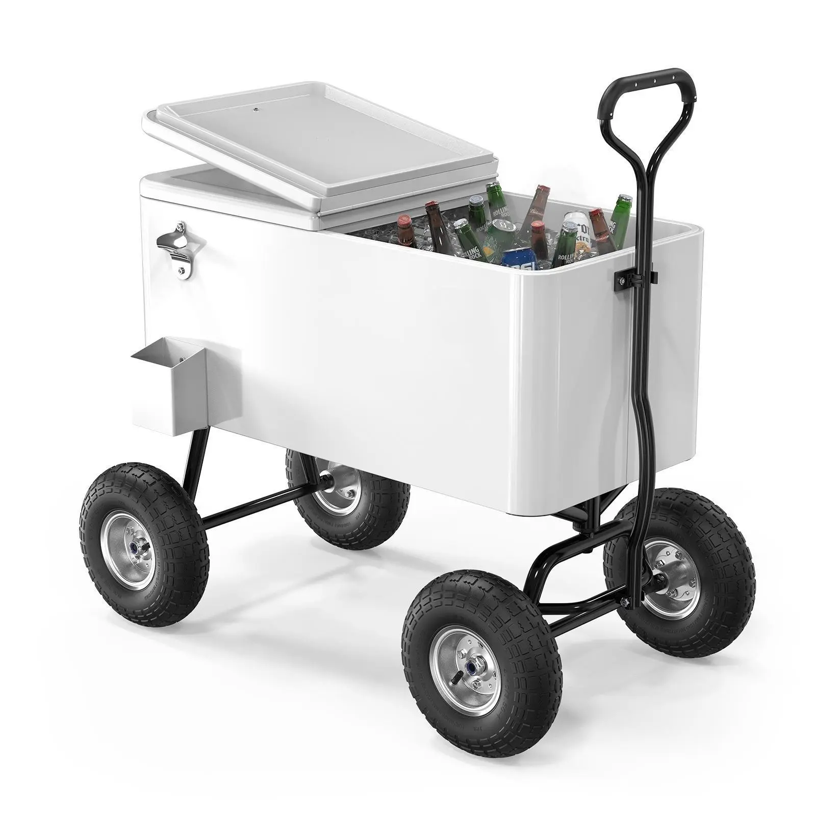 【Summervibes】Ubesgoo 80 Quart Wagon Rolling Cooler Ice Chest, w/Long Handle and 10" Wheels, Portable Beach Patio Party Bar Cold Drink Beverage, Outdoor Park Cart on Wheels