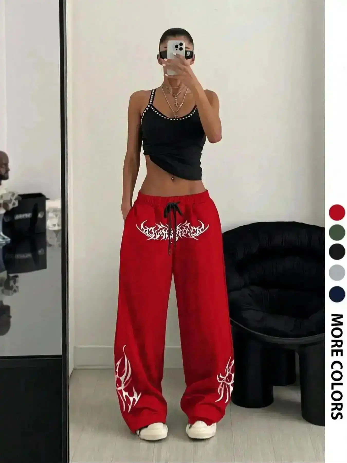 Stylish Women's Casual Sporty Pants, Totem Print Drawstring Loose-Fit Wide Leg, All-Season Comfortable Ladies' Long Trousers, Elegant Chic Modern Stylish Look, Breathable Lightweight Soft Fabric Comfortable Wear