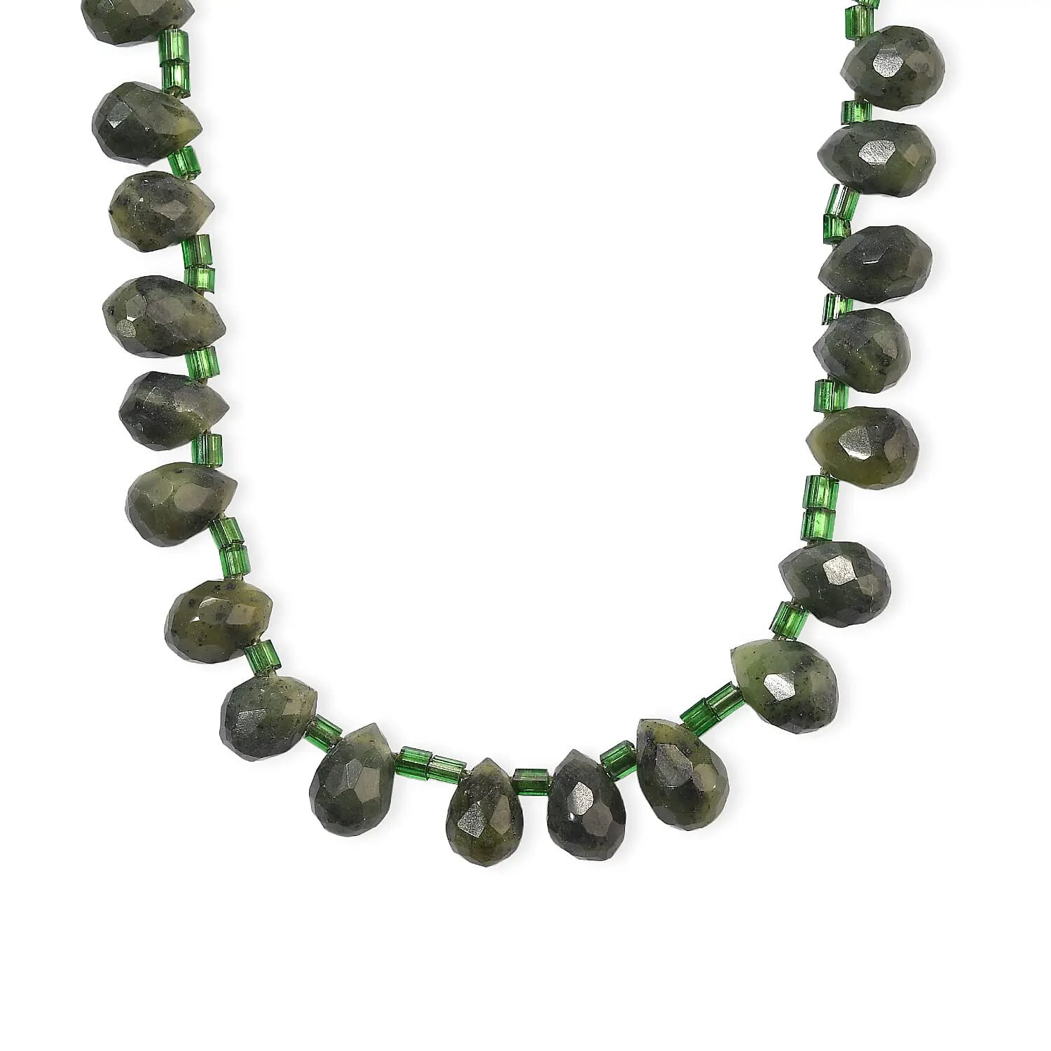 Green Jade Pear Beaded Necklace (16 Inches) 71.70 ctw