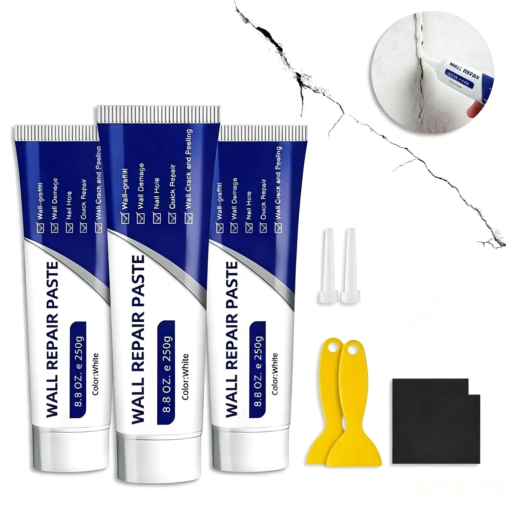 3-Pack Drywall Repair Kit with Scraper, Wall Patching Compound, Multi-Functional Building Supply for DIY Home Repairs