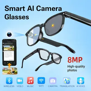 Smart Photochromic Camera Glasses with 8MP 1080P HD Video Recording 160+ Languages Translation Bluetooth  Audio UV Protection Magnetic Charging Hands-Free Photography for Travel Soccer Matches Game Day Summer Adventures Outdoor Sports Father's Day Gift