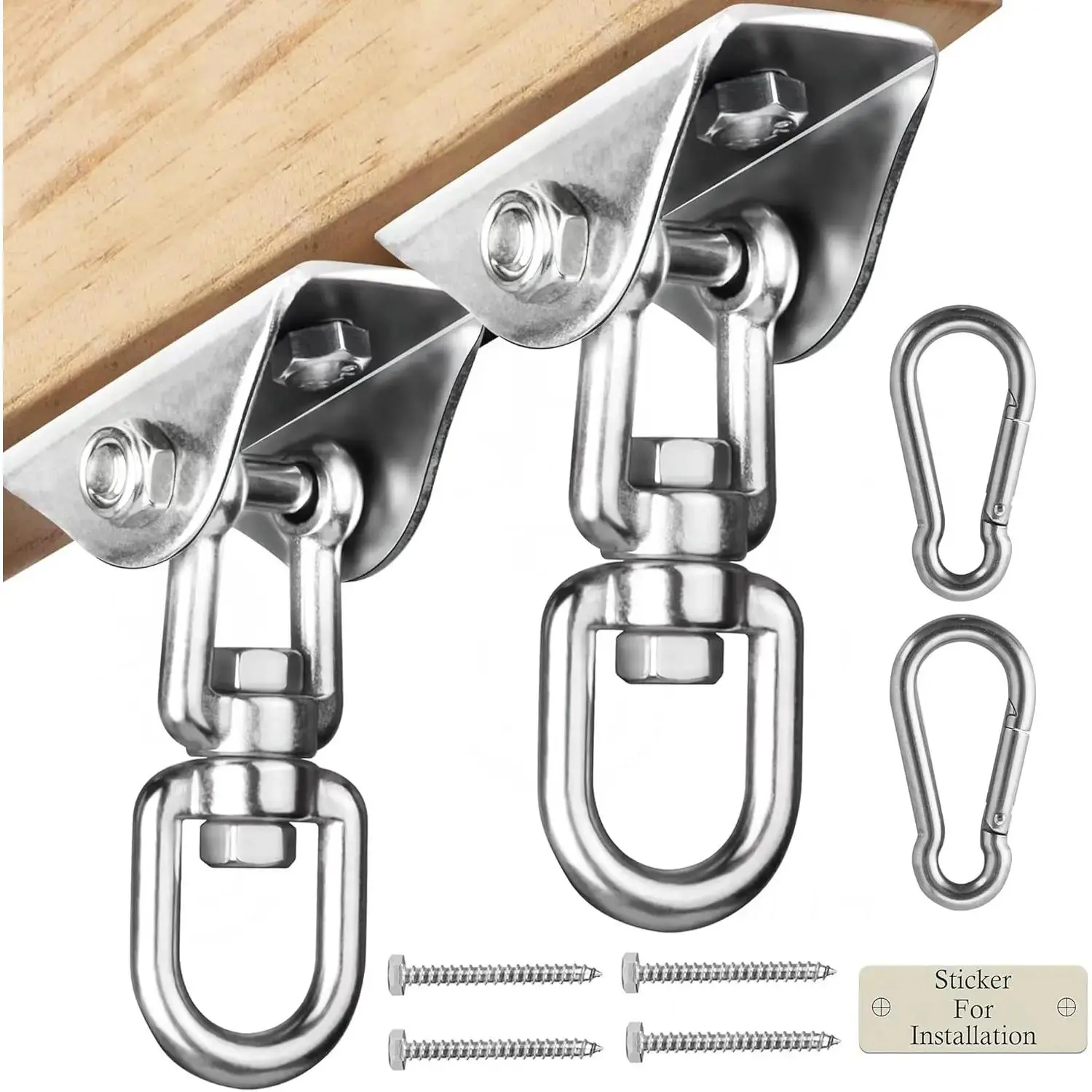 2 Pack Heavy Duty 360 °   Swivel Swing Hanger, Stainless Steel Swing Hook for Ceiling Wooden Swing Set Bracket