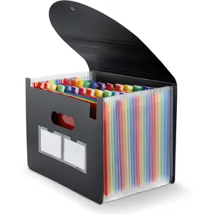 24 Pocket Accordion Expanding File Folder, A4 Letter Size Portable Document Organizer with Colored Tabs, Expandable Folder for Bill Coupon Storage - Black