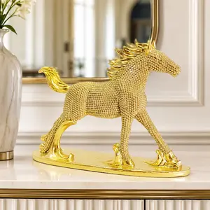 Resin Horse Sculpture with Rhinestones, Symbolizing Success and Leadership, Decorative Ornament for Good Luck, Elegant Home Décor Piece