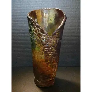 Artist singed art pottery iridescent vases
