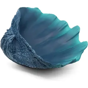 Large Caribbean Blue-Aqua Resin Clam Shell Decorative Bowl, 10.2" 1PC Nautical Themed Storage Bowl for Home Coastal Beach Office Party Decor