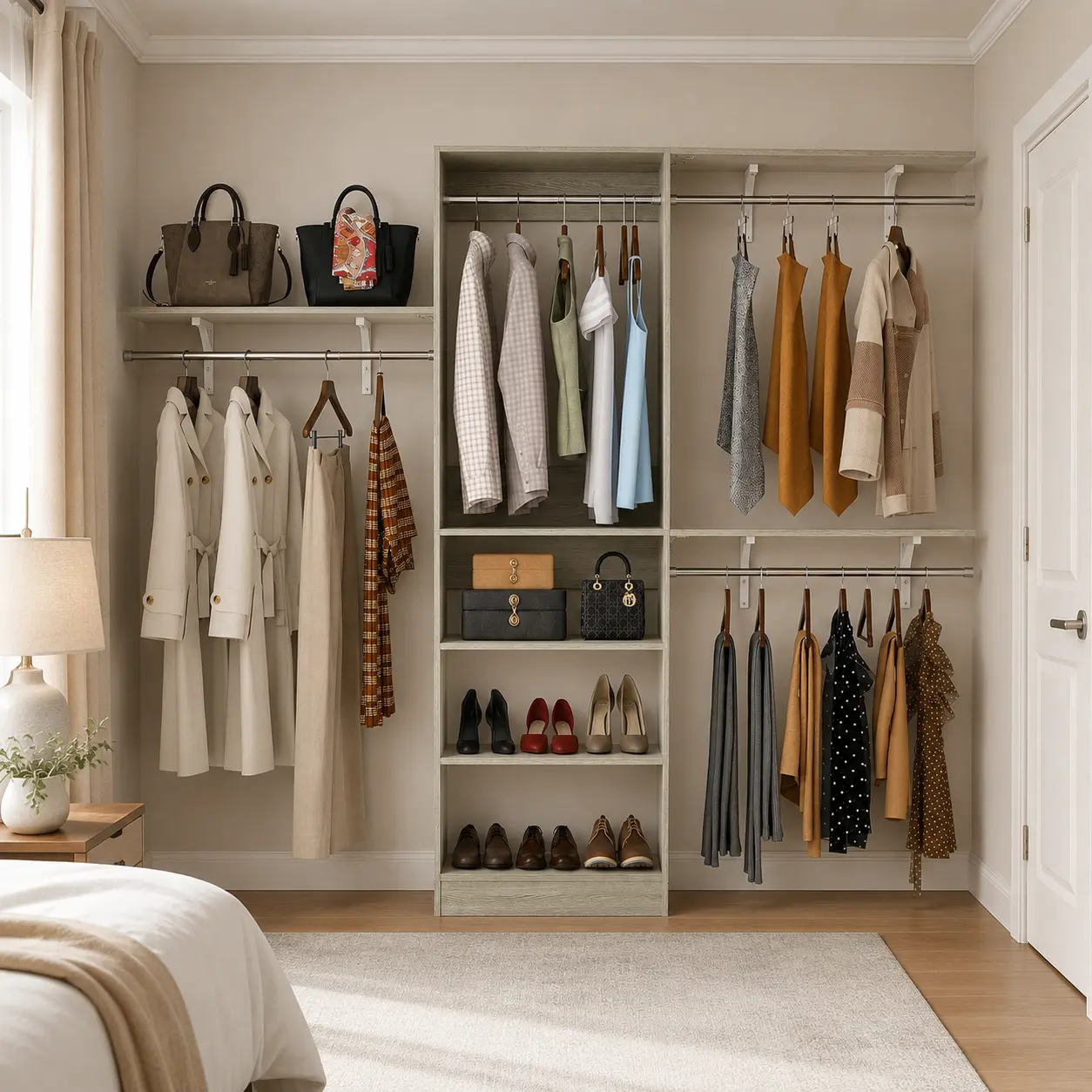 Homieasy 96'' Closet System, 8FT Walk-In Closet Organizer with 5 Shelves, Heavy Duty Bedroom Wardrobe with 3 Shelving Towers, Wall Mounted Clothes Rack