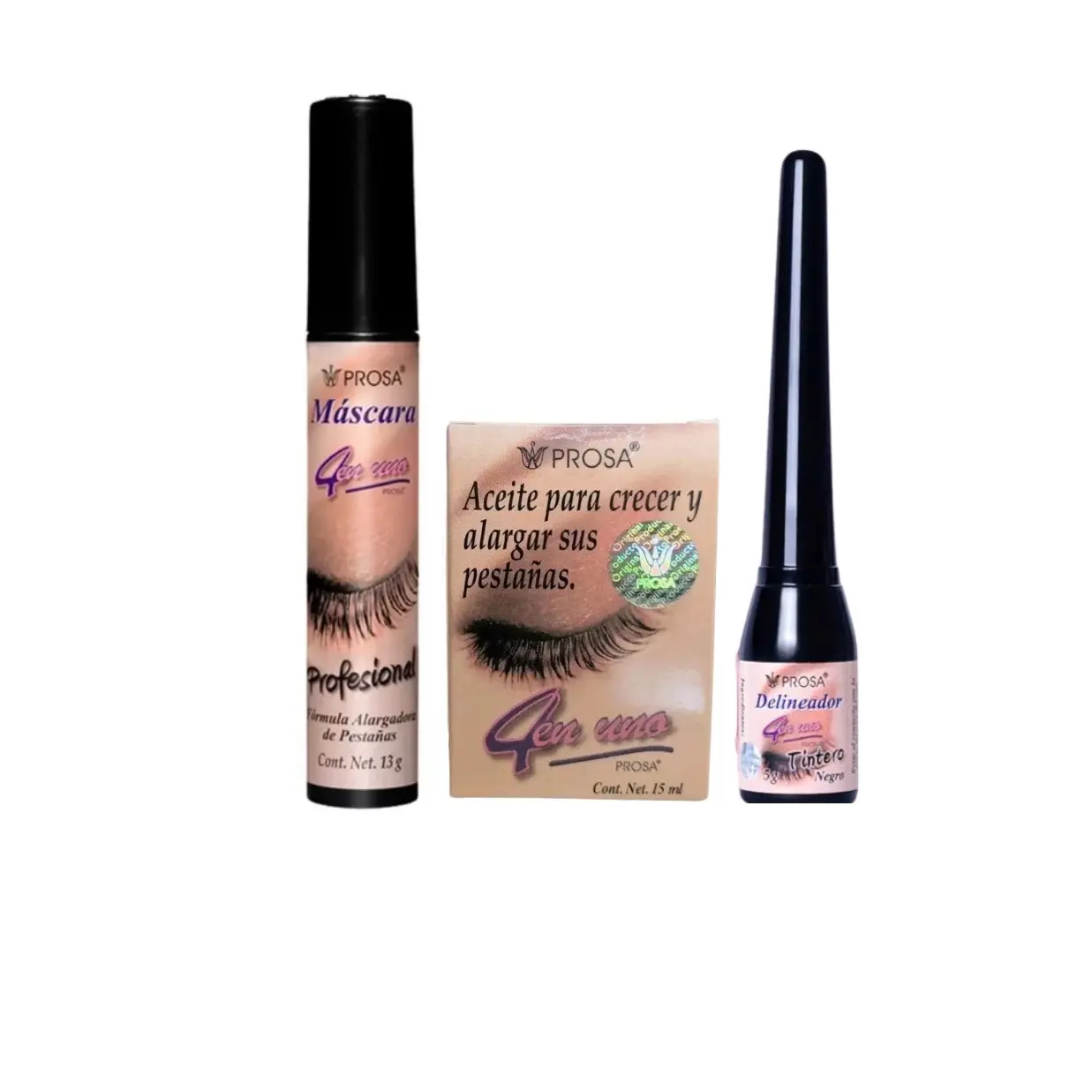 Prosa 3 PIECE Eye Bundle - One Black Waterproof Mascara (Black), One Matte Eyeliner (Black Top), One Oil Makeup Remover for Lash Growth & Lengthening