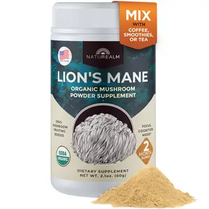 Naturealm Lion's Mane Mushroom Extract Powder – Organic Hericium Erinaceus, 100% Fruiting Body, Filler-Free – Non-GMO Vegan Coffee Mix-In – 60 Servings