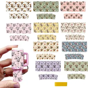 Mini UV DTF Transfer Sticker, 10pcs/set Waterproof Cow Print Decals for Mini Tumblers Keychain DIY, 3D Glossy Finish, Fantasy Design, Floral Pattern Sticker, Sticker Packs