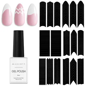 Makartt 7PCS French Manicure Kit - 8ML White Gel Polish, 6 Sheets Tip Guides Nail Nail Art