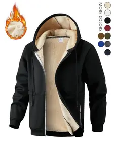 Men's Warm Fleece-Lined Hoodie Jacket - Everyday Warmth Style, Soft Skin-Friendly Fabric, Casual Hooded Design, Solid Color, Versatile for Work, Commute, Winter, Home, Leisure & Shows, Regular Fit, Casual Shirt, The Man Coats, Elegant Beige & Black, Long