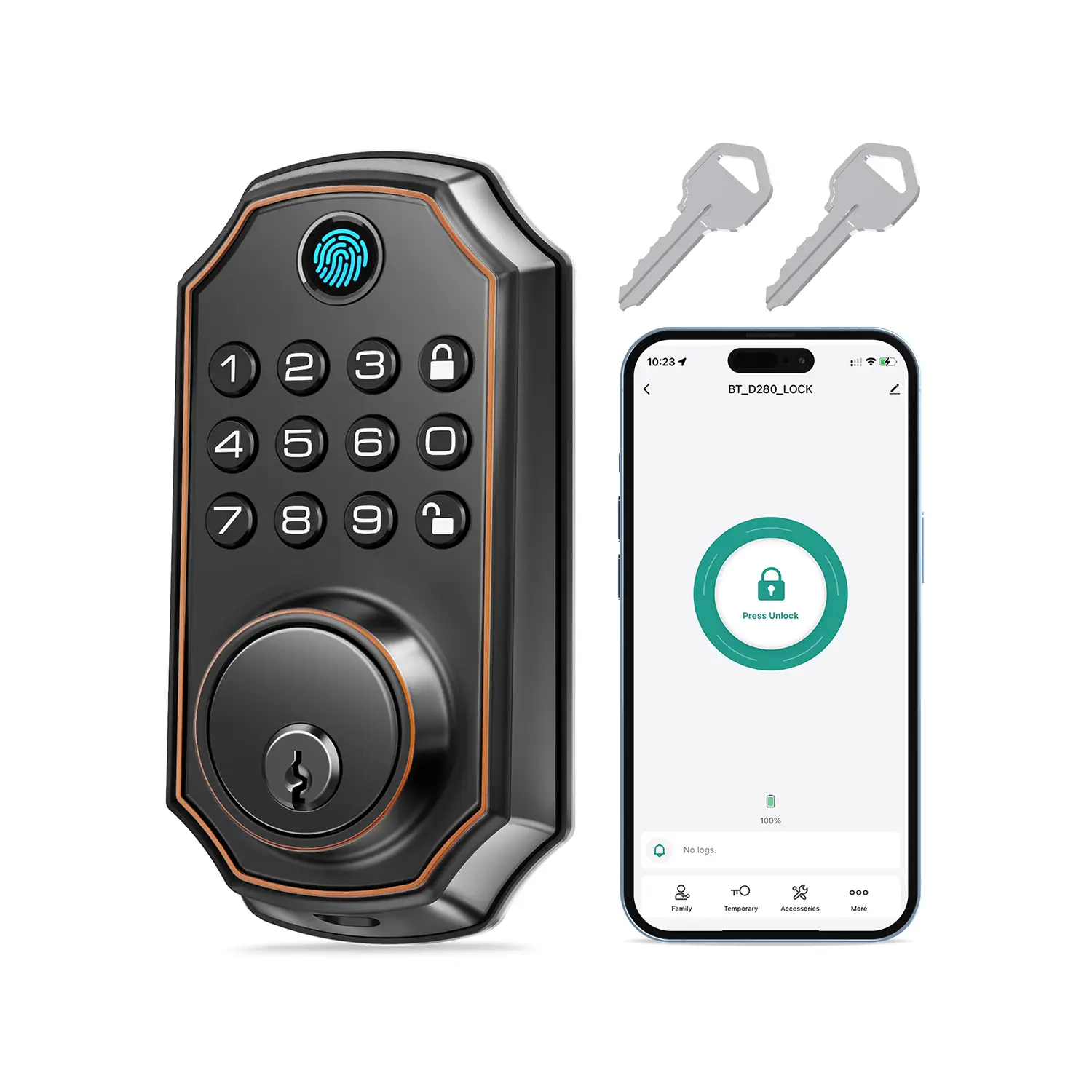 Fingerprint Keyless Entry Door Lock With App Control, Smart Door Lock For Front Door, Electronic Keypad Deadbolt Lock With 2 Keys, Auto Lock, One Time