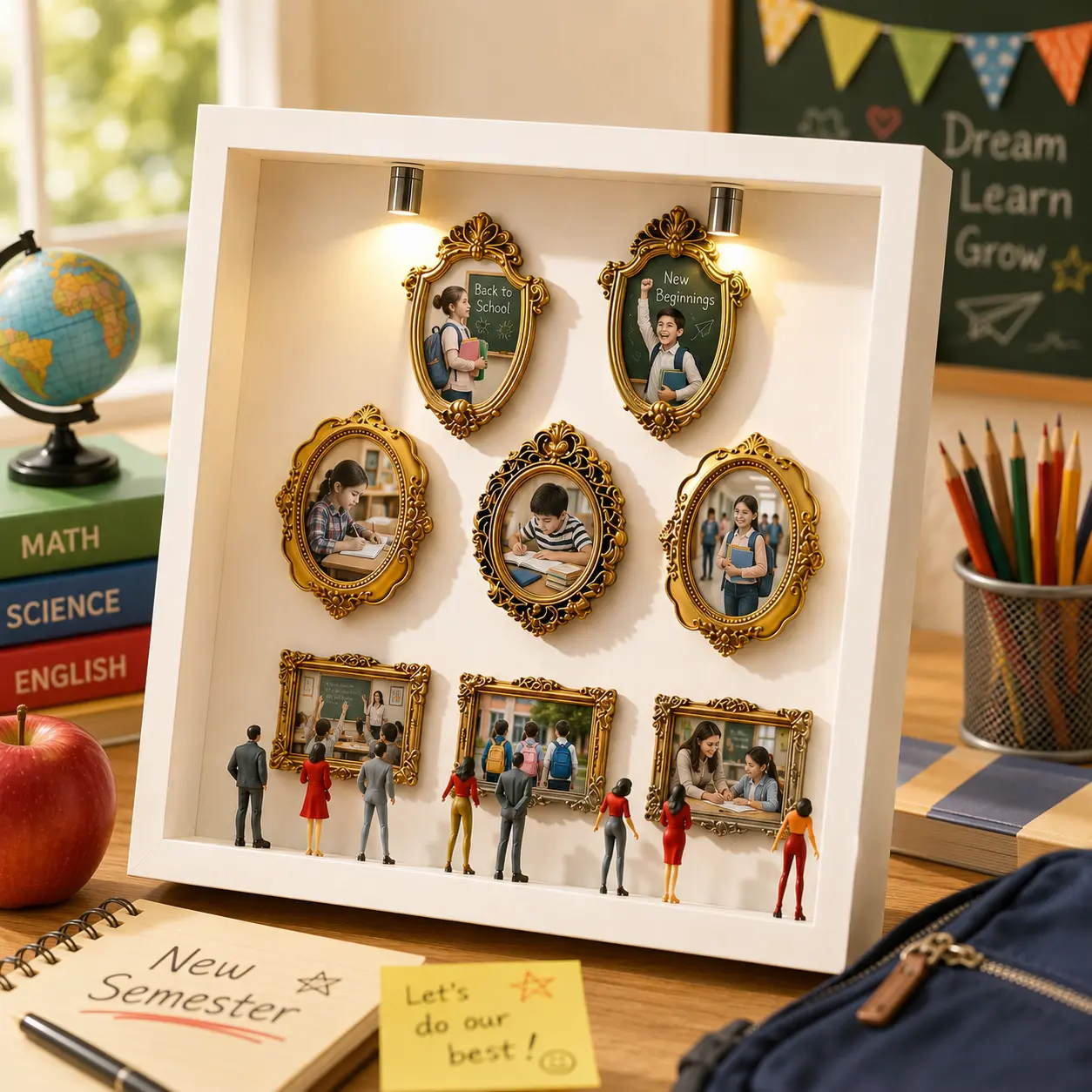 Upgraded DIY Personalized Mini Museum Photo Frame - Baroque Gold Light-Up Shadow Box, Removable Clear Acrylic Panel, Spotlights & Mini Figures, Custom Photo Display & Memory Keepsake, Back to School Gift, Graduation Gift, Birthday Gift for Couples