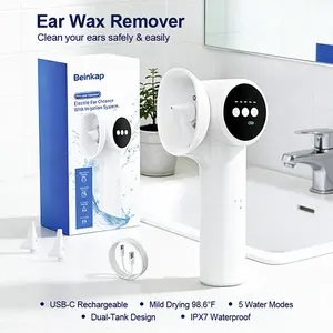 Beinkap Upgraded Ear Wax Removal Kit with Mild Drying Safe Ear Cleaner for Ear Wax Buildup Flushing and Cleaning with Dual-Compartment Design 5 Pressure Settings & USB-C Cable IPX7 Waterproof