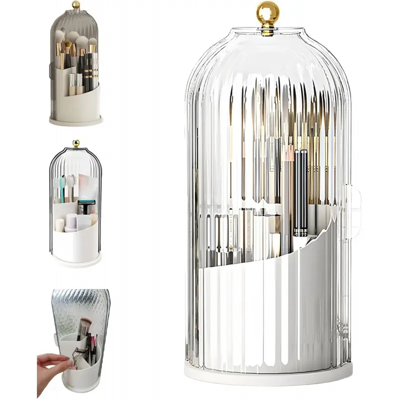 Concealed Toothbrush Holder, Rotating Bathroom Organizer Countertop, Toothbrush Holders with Cover, Bathroom Counter Organizer with Covered Makeup Brush Holder, Toothbrush Holders For Bathrooms (1pcs White)