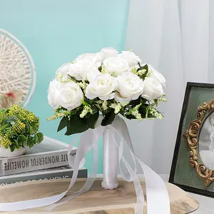 Bridal Bouquet Artificial Flowers – Elegant Handheld Wedding Bouquet for Bride, Bridesmaid, Photography Prop, Realistic Fabric Floral for Ceremony, Home Decor & Special Events