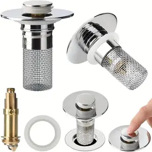 Sink Drain Stopper with Hair Catcher, Universal Bathroom Sink Filter, Stainless Steel Anti Clog Pop Up Drain Plug, Easy to Clean & Install Anti Clogging Drainage
