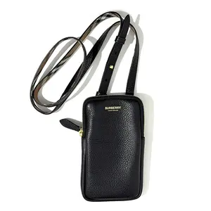 Burberry LS Phone Pouch Black | Pebbled Leather Crossbody Bag