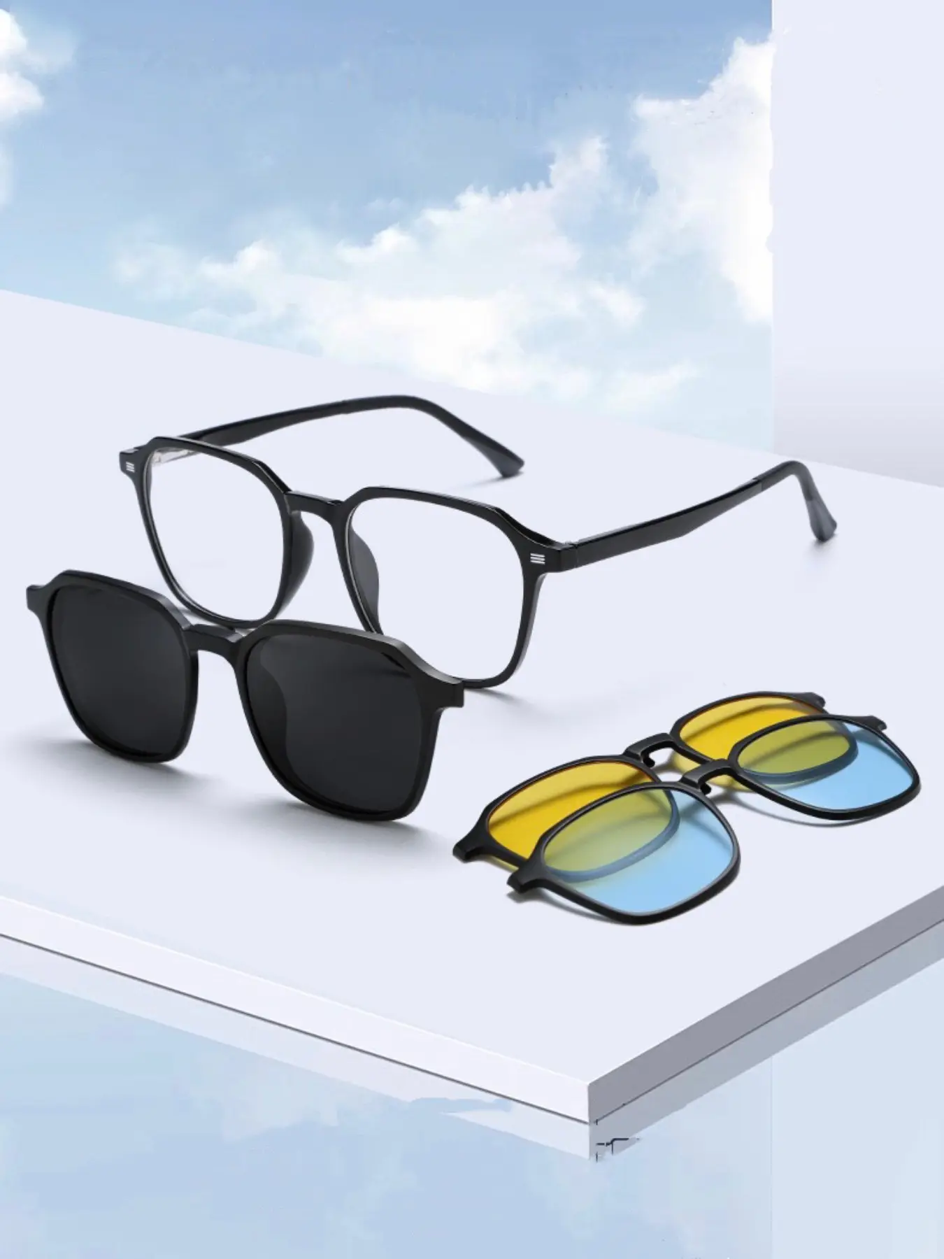 Neutral Magnetic Sunglasses Set, High-Quality Acetate Material, Polarized Blue Light Blocking Night Vision, Ideal for Driving Daily Wear 6205, Modern Trendy Sunglasses