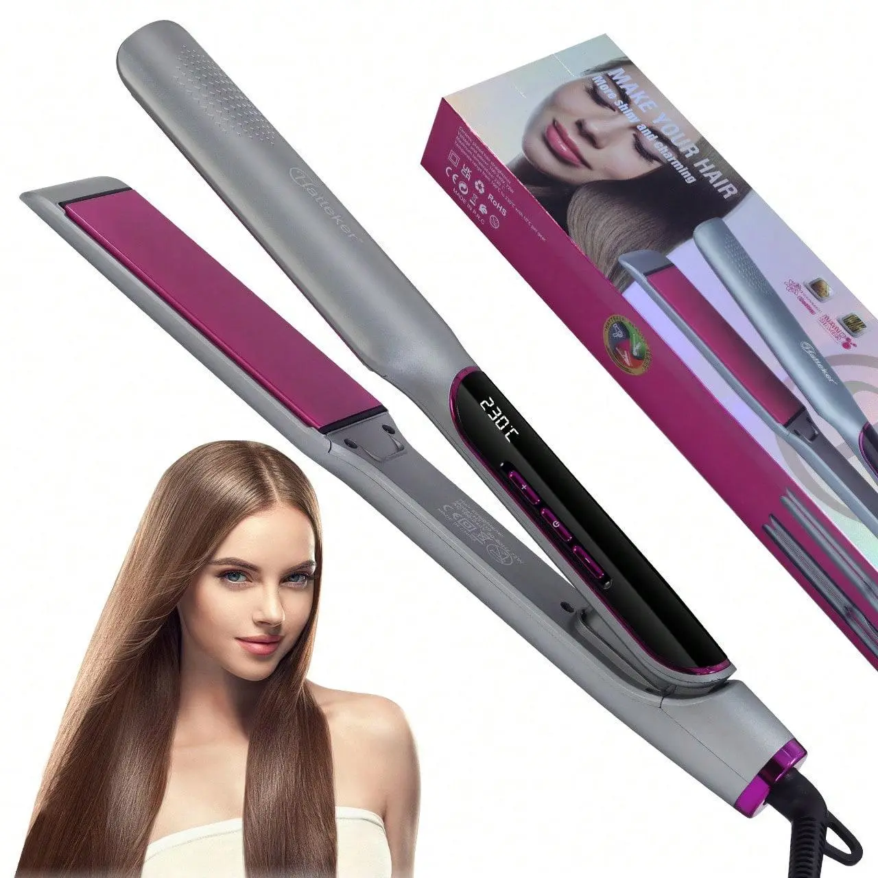 Hatteker Dual Voltage Titanium Styling Tool, 360 All-Round Airflow Rotating Curling Iron & Straightener with Cooling Vents, Adjustable 280°F-430°F Temperature, Perfect Christmas Gift for Smooth Sleek Results