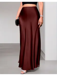 Elegant High Waist Mermaid Long Dress, Silky Draped Bodycon Half Skirt, Slimming Solid Color Fashion Gown, Glossy Tail Design, High Waisted Skirt