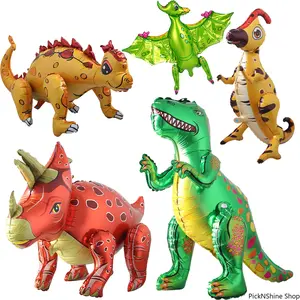 5-Pc 3D Standing Dinosaur Foil Balloons - Cartoon T-Rex Design, Ideal for Kids' Birthday Party Decor & Supplies, Balloon