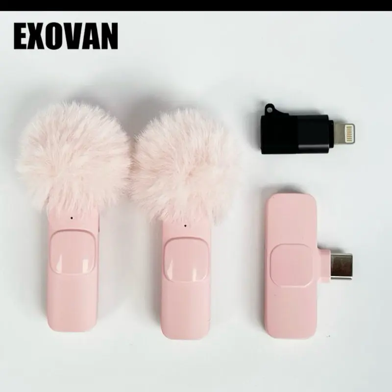 EXOVAN Pink Microphone with Soft Fur Cover and USB Adapter for Enhanced Audio Quality - Ideal for Streaming and Recording